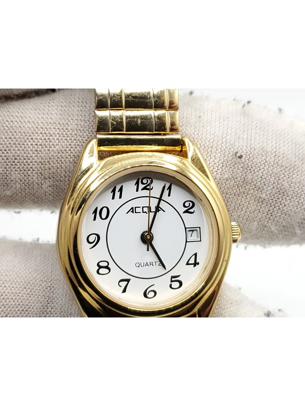 Acqua By Timex Gld Tone Expandable Band White Date Dial Women Watch New Battery